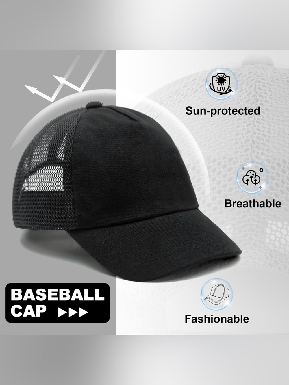 Toddler Black Breathable Mesh Baseball Cap